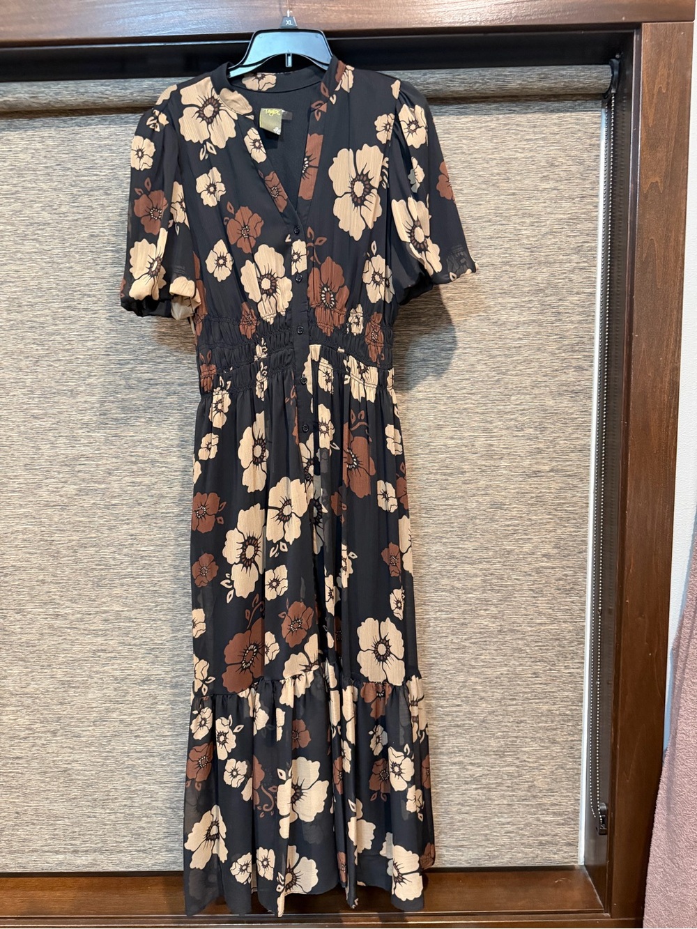 Taylor Black Maxi Dress with Brown and Cream Floral Print